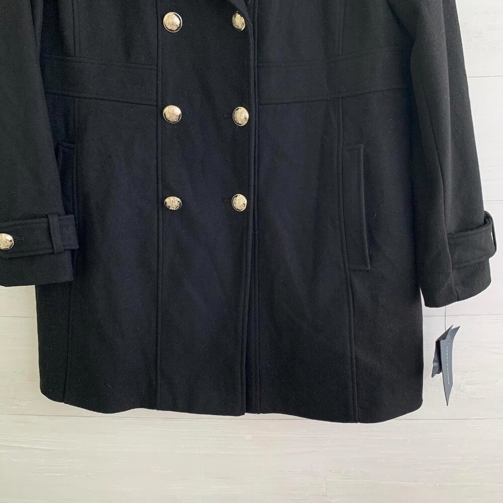 NWT Tommy Hilfiger - Black wool blend double breasted pleated back pea coat, XXL - Picture 3 of 8